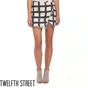 Twelfth Street Blue and White Frayed Skirt
